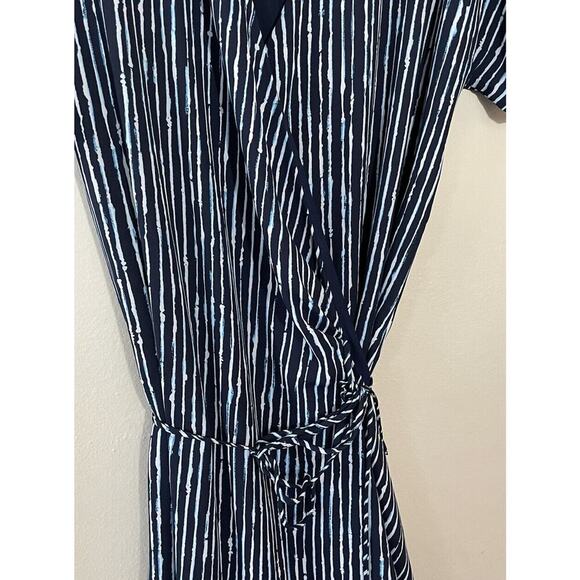 Babaton Aritzia Women’s Wallace Wrap Dress Blue Print Size Large Indigo Glimmer - Picture 6 of 10